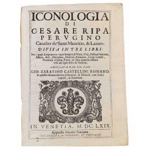 Iconologia di Cesare Ripa Perugino Cavalier de'Santi Mauritio, & Lazaro, divisa in tre libri.