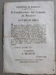  Provincia di Bologna. Il Gonfaloniere del Comune di Bazzano. Avviso di Fiera... avrà luogon nei giorni 6, 7 e 8 del prossimo mese di Agosto nell' Appodiano di Crespellano... sul solito Podere annesso a quell'Osteria di ragione del Nobil Uomo Signor Conte